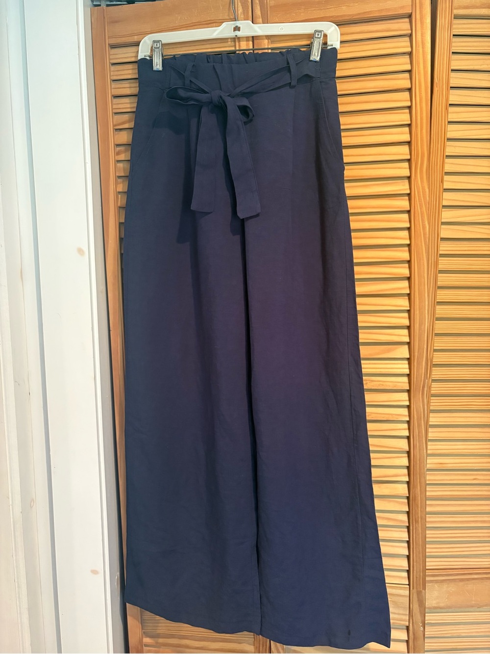 Wide Leg Tie-Waist Pants in Navy
